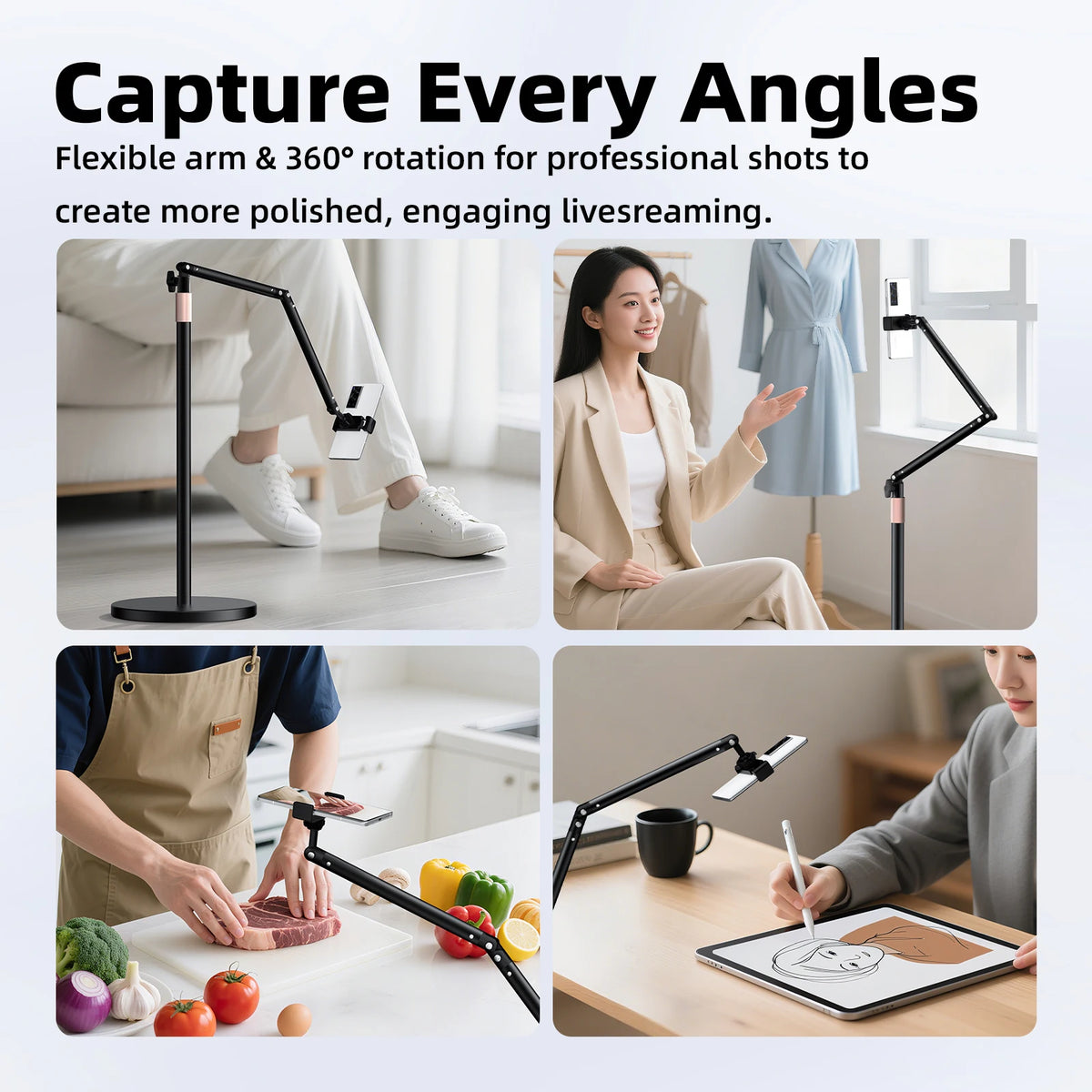 GOOJODOQ Tablet Stand Phone Holder Floor Lazy Support Stand Desktop Live Broadcast Stand Aluminum Alloy Retractable iPad Clip