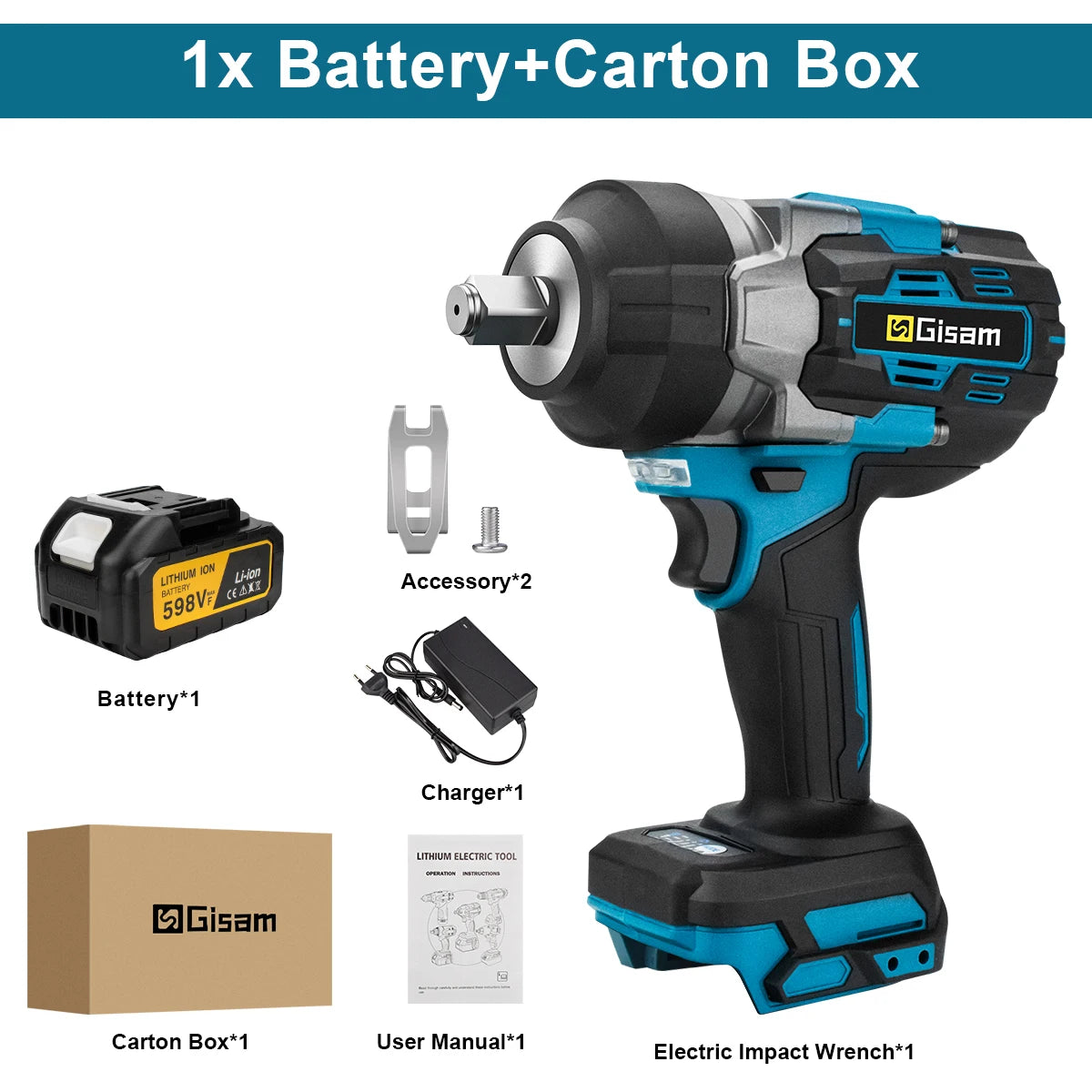 Gisam 2800N.M Brushless Electric Wrench 1/2 Inch Cordless Impact Wrench Electirc Screwdriver Drill For Makita 18V Battery Pin