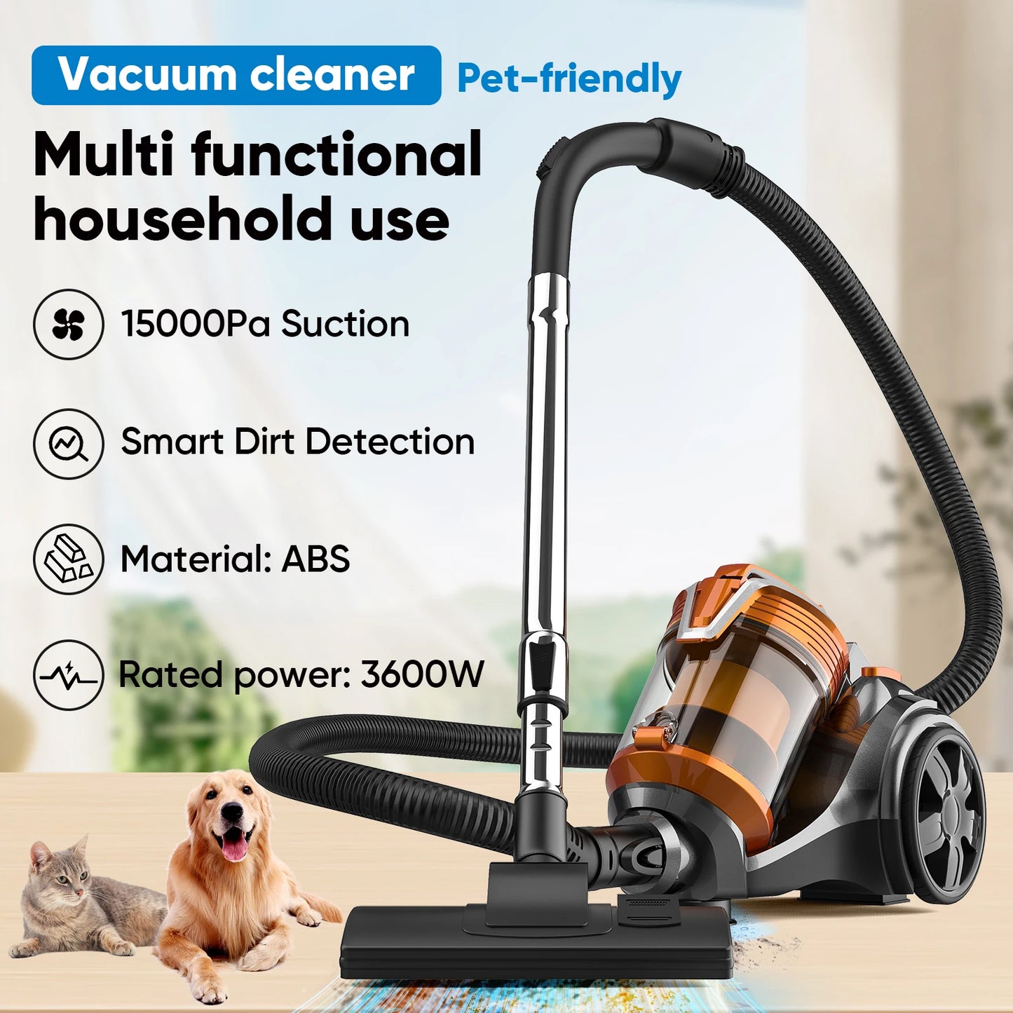 3600W 15000PA A Vacuum Cleaner Vacuum multi-cyclonic Filtration cored Vacuum Hard Floors Carpets FET Hair