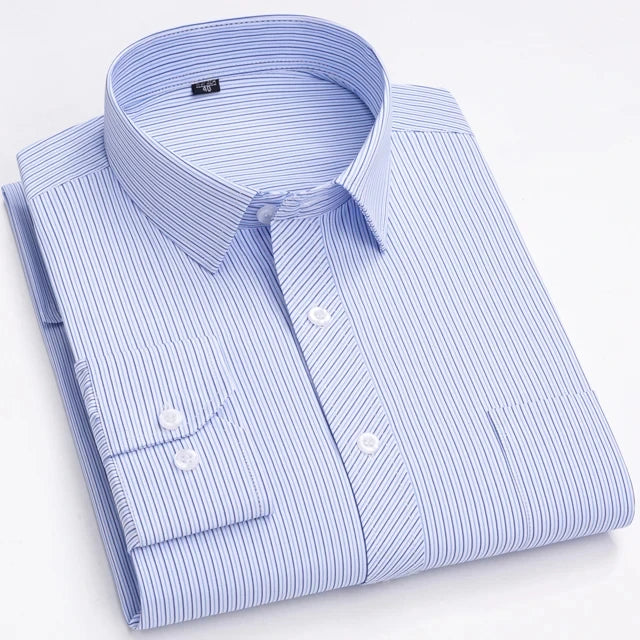 Men's Long Sleeve Shirt High-quality Fashion Casual Print Plaid Stripe Single Pocket Fit Business Formal Office Four Season Top