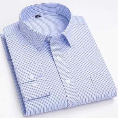 Men's Long Sleeve Shirt High-quality Fashion Casual Print Plaid Stripe Single Pocket Fit Business Formal Office Four Season Top