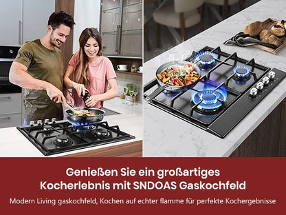 4 Burners Black Enamelled Plate 58 cm Automatic Flame Protection, Natural Gas and Propane Gas, Built-in Gas Hob