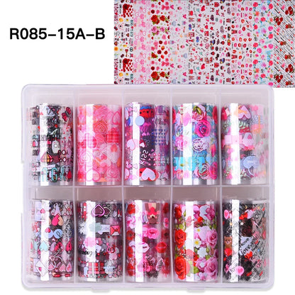 10 Patterns New Metal Nail Foils for Transfer Paper Stickers Floral Chameleon Nails Wraps DIY Water Marble Nail Art Decorations