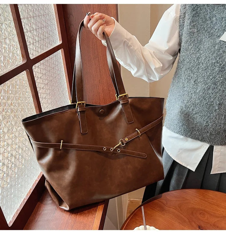 Tote Bag Designer Retro PU Leather Shoulder Handbag for Women Winter Trend Y2K Fashion Handbags Females Travel Luxury Tote Bags