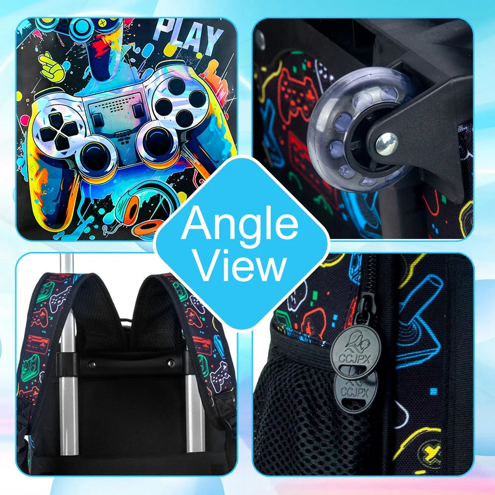 Rolling Backpack for Boys, Kids Roller Wheels School Bookbag with Lunch Bag, Wheeled .。School Bag for Children