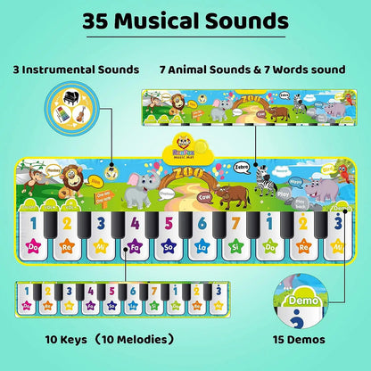 Piano Mat, Musical Mat, Floor Piano, Toddler Toys, Gifts for 1+Year Old Music Mat, 3 Instrument Sound Touch Playmat for Toddlers Touch Play Dancing Mat, Toy for Boy and Girl Gifts