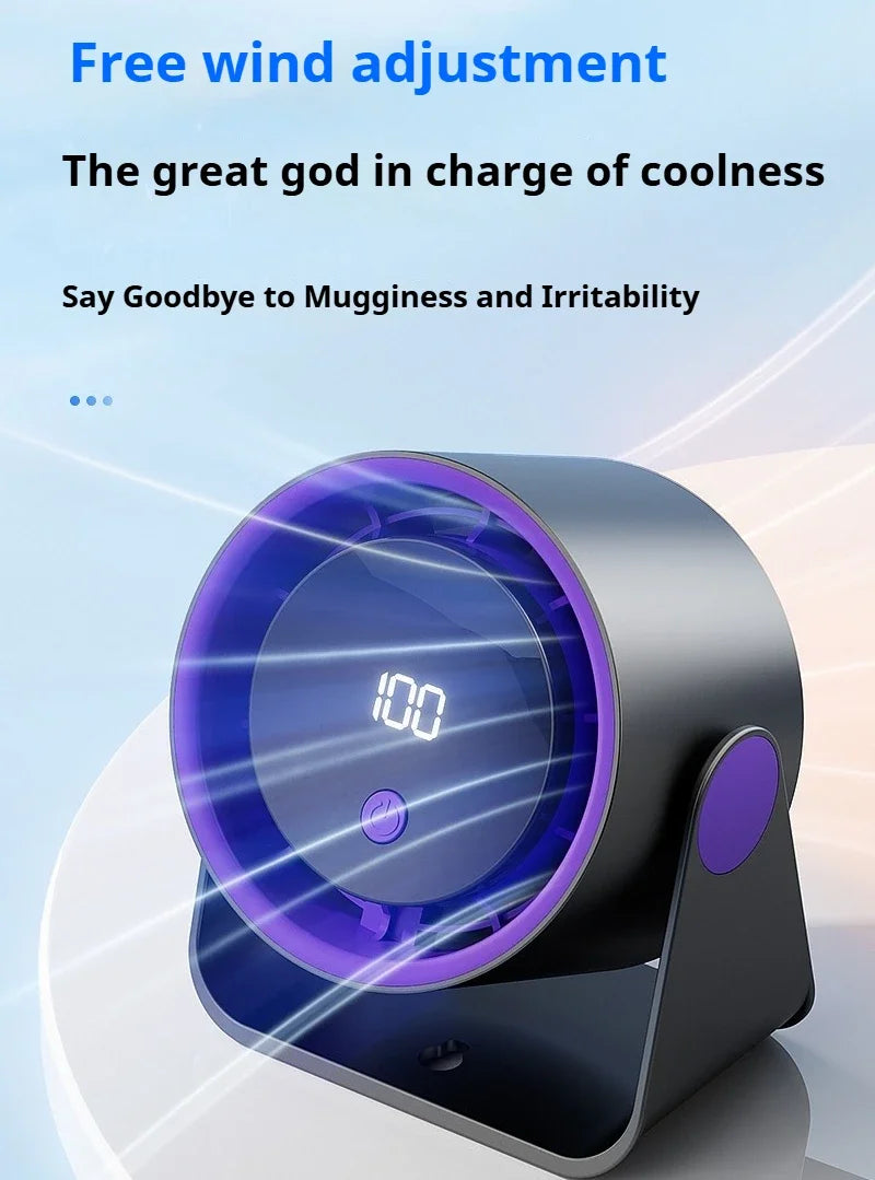 Desktop Fan 180degree Rotation Low-noise Silent Fan LED Display Large-capacity Home Mini Desktop Wall-mounted Fan 1800mAh