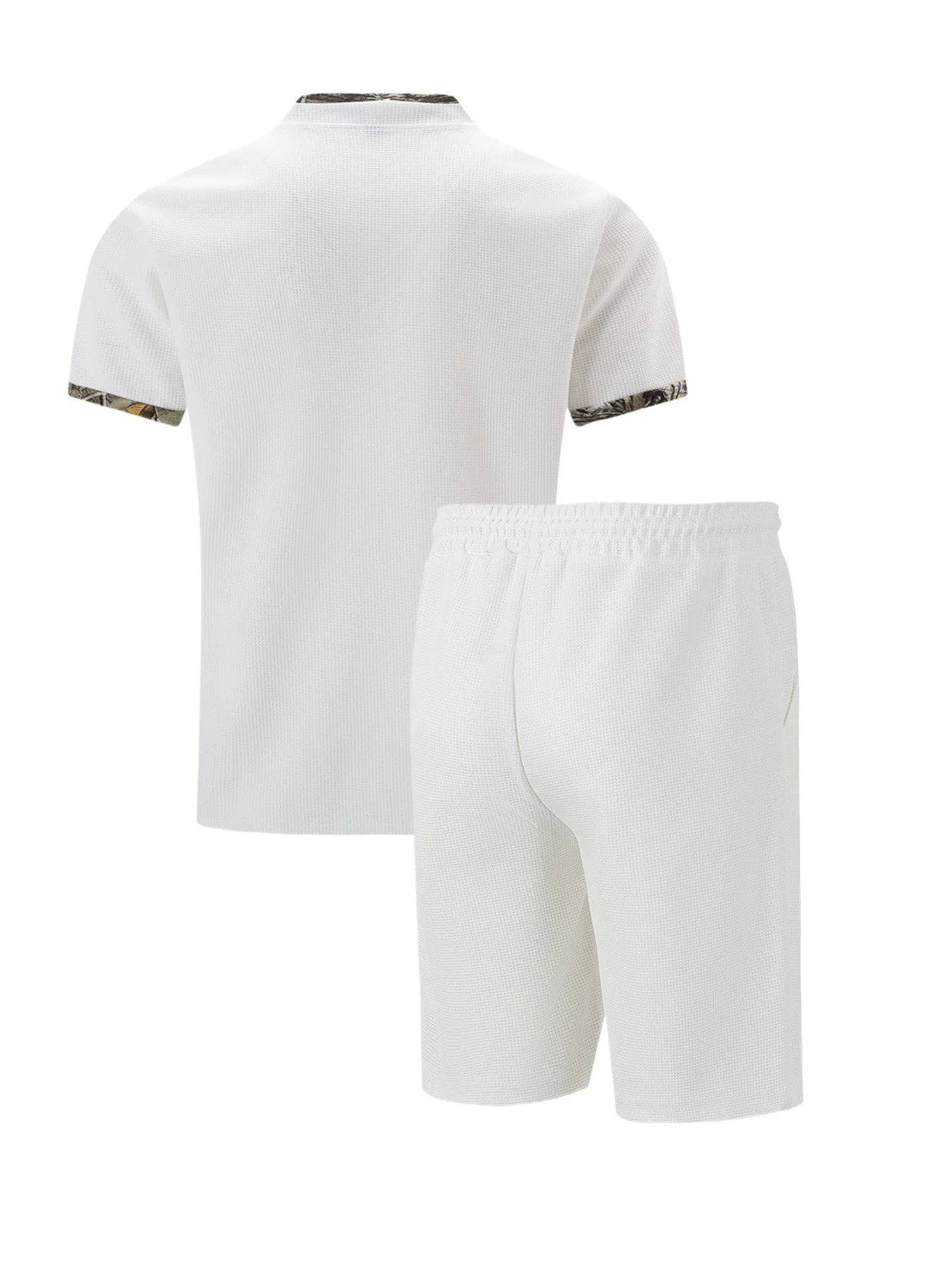 2026 Men Europe and the United States new summer Waffle solid color zip-up lapel short-sleeve suit shorts two sets