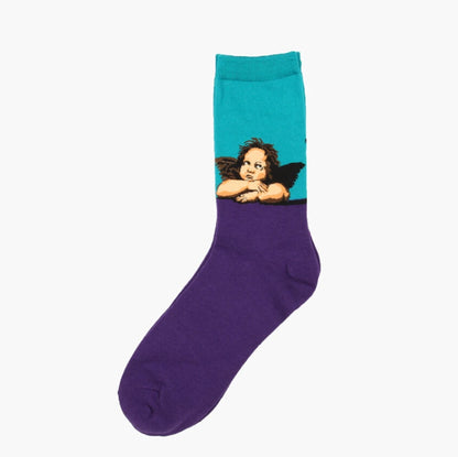1 Pair Autumn Winter Retro Men Socks Couple Socks New Art Van Gogh Mural World Famous Oil Painting Series Funny Socks