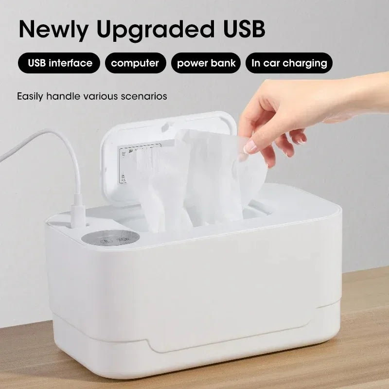 Portable USB Multifunction Baby Wipe Warmer Heater with LED Display for Home and Car Wet Towel Dispenser Heating Box