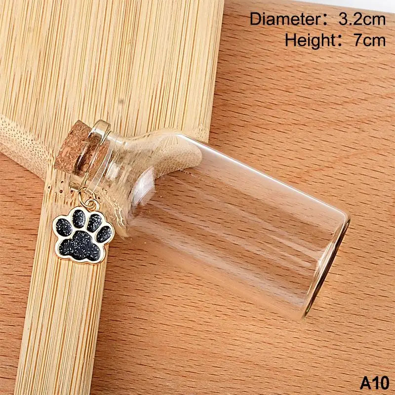 Pet Fur Keepsake Clear Glass Bottle Sealed Cork Stopper Glitter Paw Pendant for Dog Cat Loss Memorial Gift