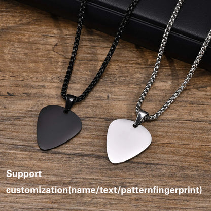 WLP Fashion Guitar Pick Personalized Pendant Stainless Steel Necklace for Men Women Custom Text Pattern Collar Necklace Jewelry