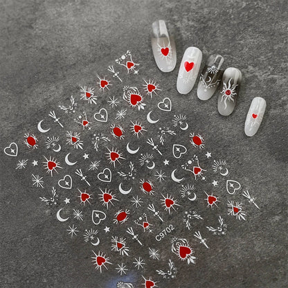 1pcs 3D Bronzing Gold Love Heart Nail Art Stickers Y2K Holographic Stars Sun Starlight DIY Nail Decals Heart Manicure Decoration