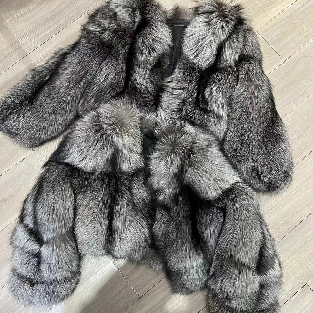 YOLOAgain Women's Natural Fox Fur Jacket 2025 Winter Warm Luxury Real Fox Fur Coat