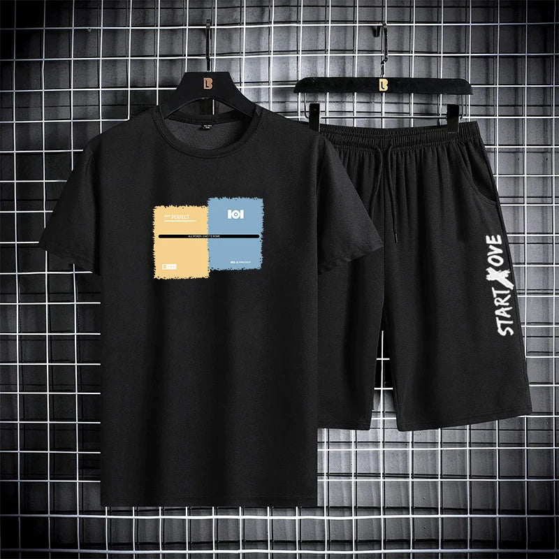 Trendy Suits for Men Men's Summer Shorts Set Gym Outfit Student Short Sleeve Tee 2 Piece Set Tracksuits Men Casual Men Clothing
