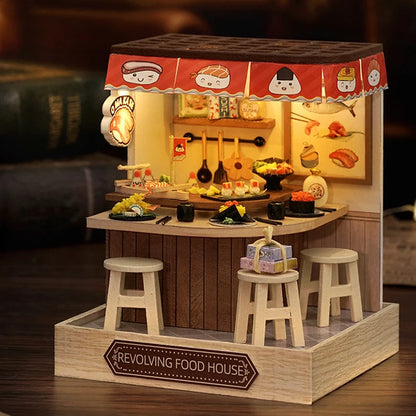DIY 3D Puzzles Wooden Toy Miniature Dollhouse Handmade Doll House Model Building Kits Coffee House Toys For Xmas Gifts