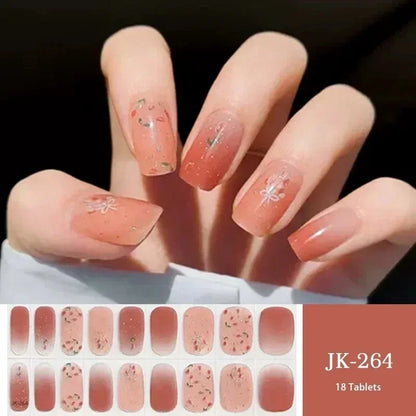16/18/20Tips Semi-Cured Gel Nail Strips Adhesive Full Cover Stickers for Nails UV Lamp Need Press On Nails Fashion Manicure