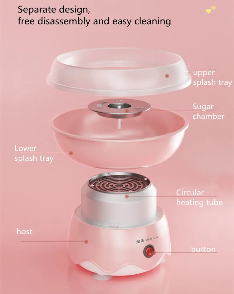 Cotton Candy Machine for Kids DIY Portable with Large Food Grade Splash-Proof Plate Efficient Heating Hard & Sugar Free