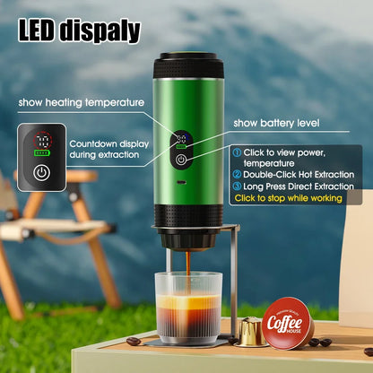 DENOKIN 3-in-1 Capsule Coffee Maker With Digital Display Portable Espresso Coffee Machine for Car & Home Camping Coffee Maker