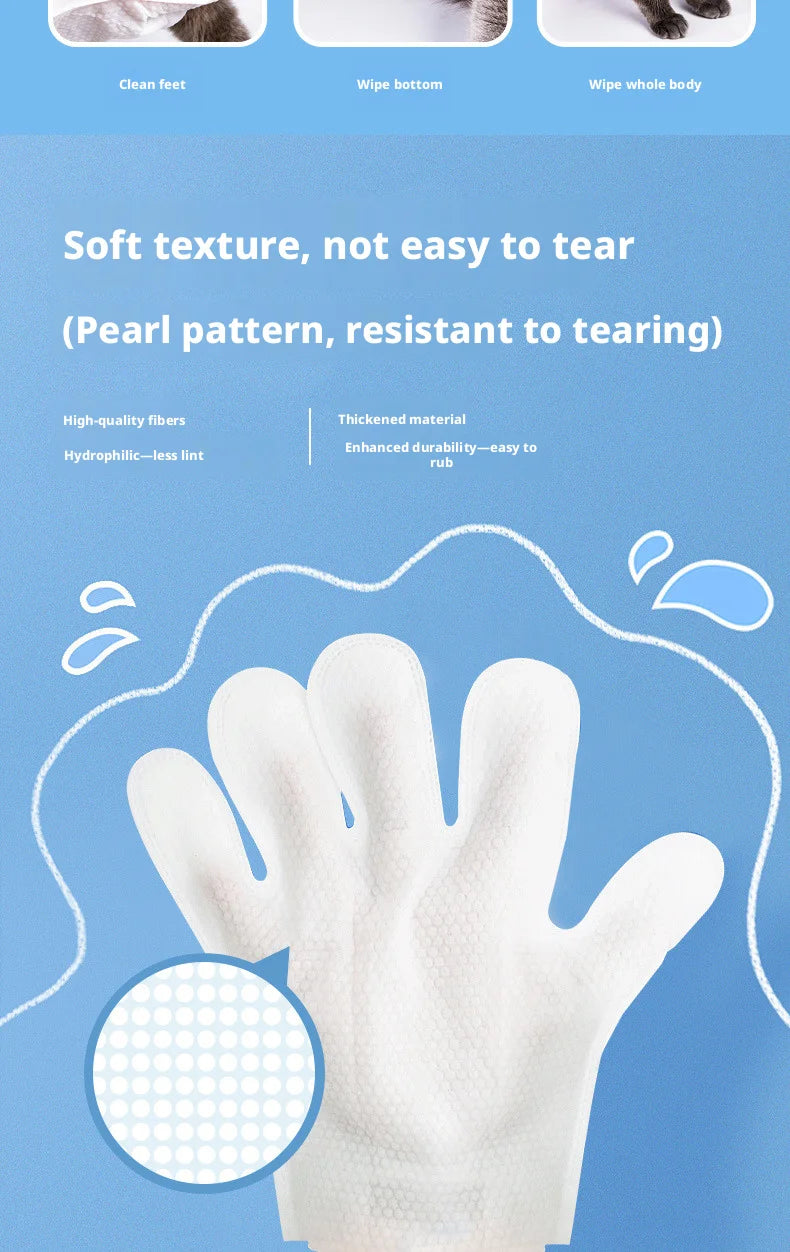 Pet No-Rinse Glove Wipes, 6 Pieces Per Box, 2 Boxes Set, Disposable Deodorizing Grooming Cleaning Gloves for Cats and Dogs
