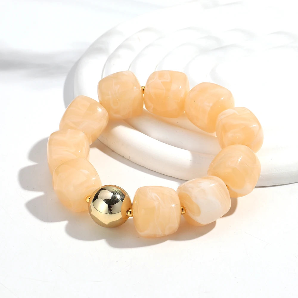 Acrylic Square Beads Elastic Bracelets for Women Boho Irregular Stone Shape Beaded Handmade Bracelet Bangle Retro Jewelry Gifts