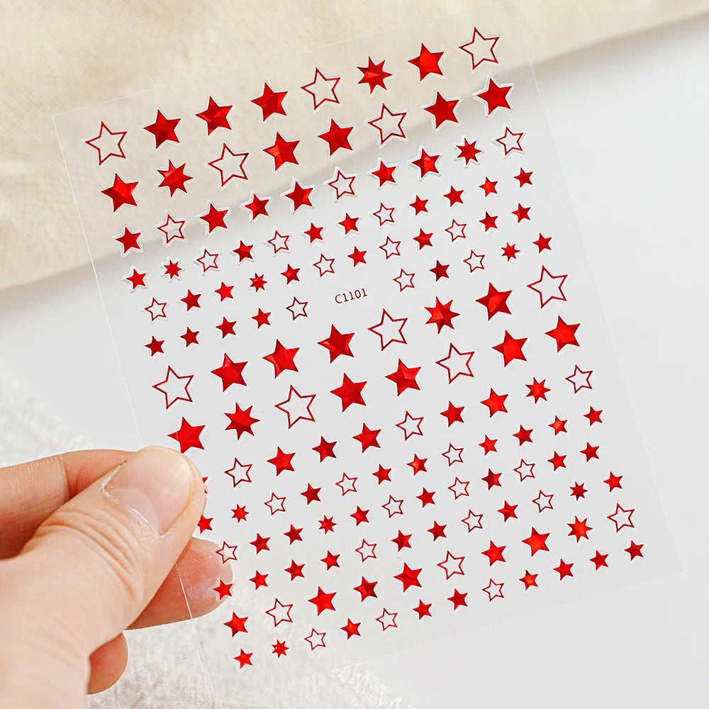 Black White Star 3D Nail Art Sticker Y2K Pentagram Self-Adhesive Decals Laser Shiny Glitters Starlight Manicure Ornaments Slider