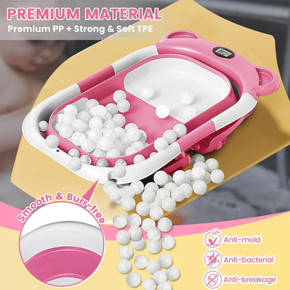 Collapsible Baby Bathtub for Newborn with Thermometer &1Soft Floating Cushion,Portable Travel Bathtub with Drain Hole,Baby Tubs