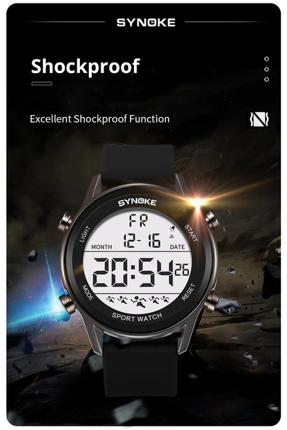 SYNOKE Men Outdoor Sports Multifunctional Waterproof Large Screen Display Luminous LED Digital For Men Fashion Silicon Watch