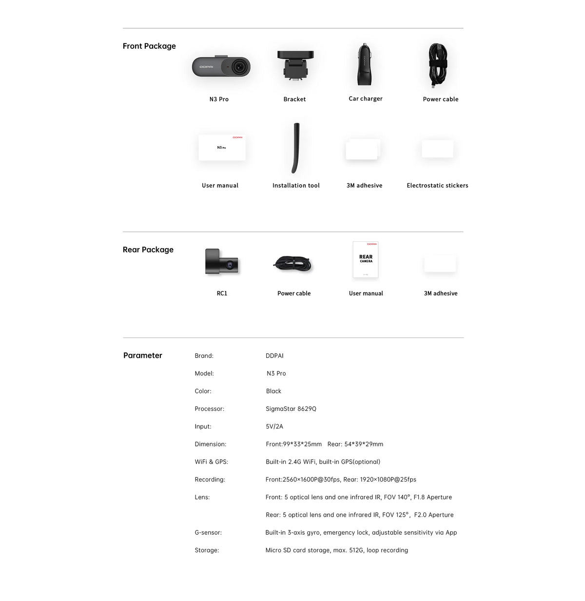 DDPAI Mola N3 Pro Dash Camera Driving Vehicle Cam Wifi Smart Connect Car Recorder 2.5K Car DVR Dash Camera
