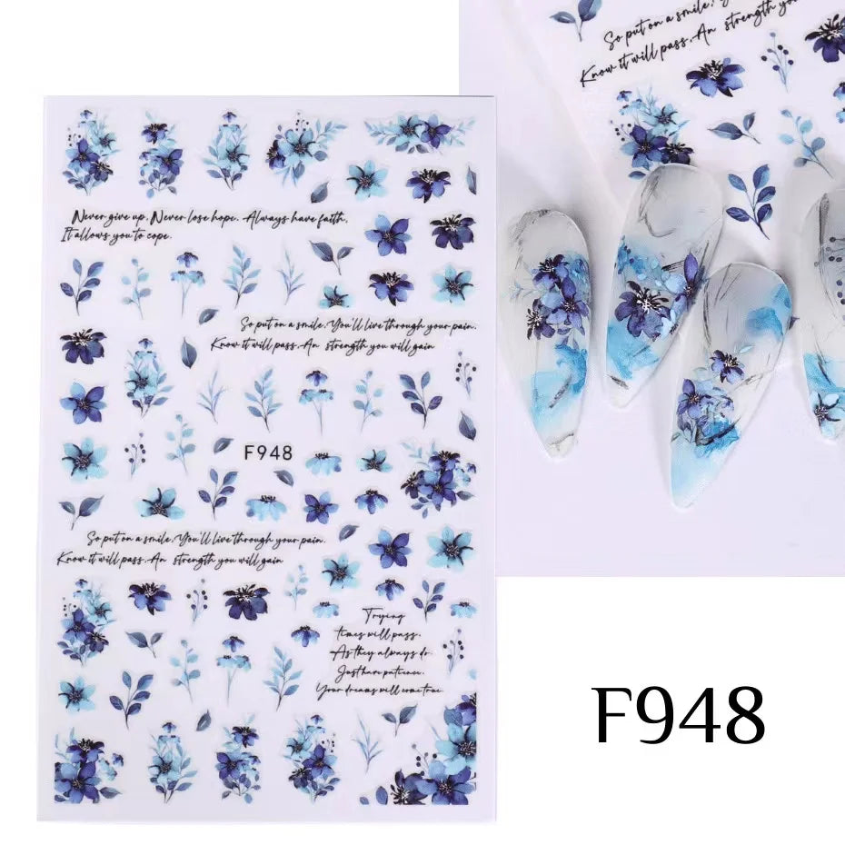 Black and White Love Flowers Line Art 3D Stickers Nail Decals Nail Art Accessories Butterfly Rose Nail Stickers Nail Sliders
