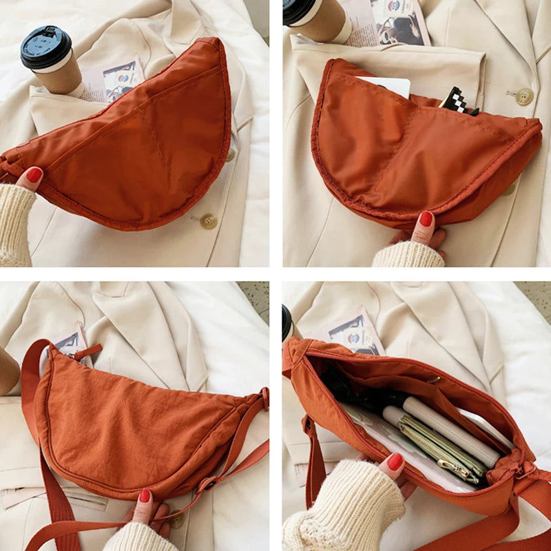 Nylon Hobos Chest Shoulder Dumpling Bag Large Capacity Travel Crossbody Half Moon Belt Messenger for Women Bags Wholesale