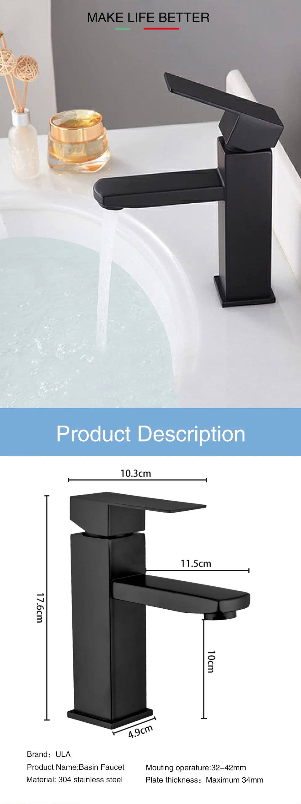 ULA G1/2 Basin Faucet Waterfall Bathroom Sink Faucet Hot Cold Water Mixer Tap Deck Mounted Bathroom Tap Crane Washbasin Tap