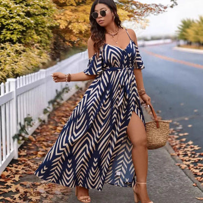 Plus Size Large Size Fashion Floral Print Women's Strap Dress Comfortable Casual Long Skirt Polyester Fabric Commute Style Th...