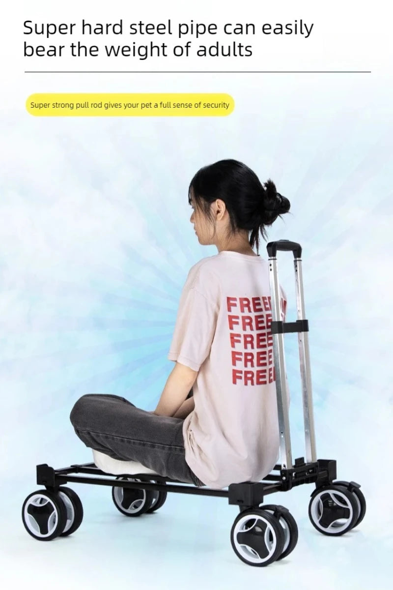 Pet Travel Luggage Cart with Folding Handlebar - Durable Oxford Fabric, Large Capacity, Breathable Mesh, Quiet Wheels