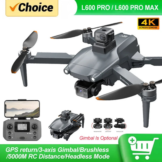L600 PRO / L600 PRO MAX Drone 4K Professional HD Dual Cameras 3-axis Gimbal 5G WIFI Brushless Obstacle Avoidance Security Drone