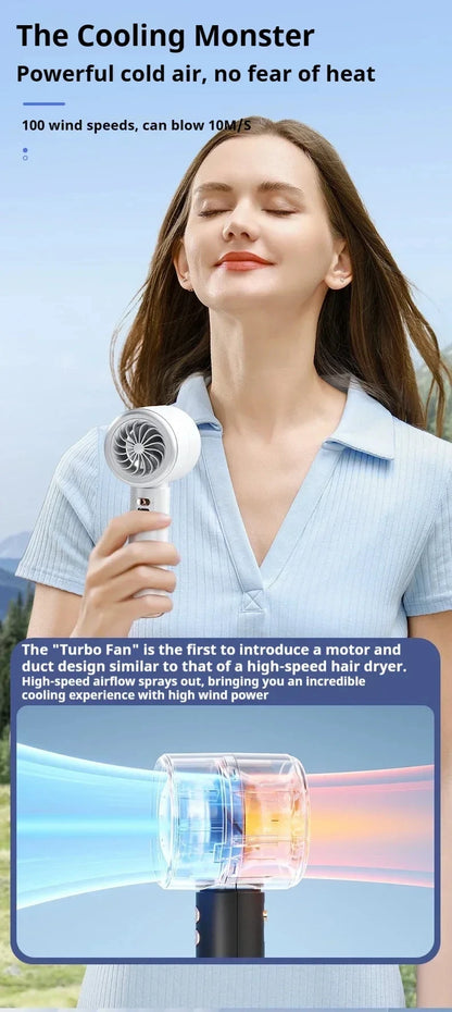 Lenovo Portable Handheld Turbo Fan 100-Speed Adjustable High Speed Cooling Fan USB Rechargeable Quiet Personal Fan for Travel