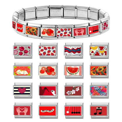Wholesale Fashion Personalized DIY Red Color Italian Charm Bracelet Watermelon Tomato Bead 9mm Bracelet Stainless Steel Jewelrys