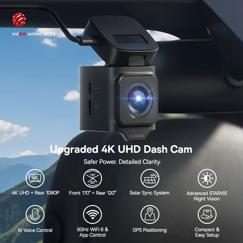 Baseus 4K Dash Cam VD1 Pro Front and Rear UHD Car Camera for SONY Sensor Supercapatior Night Vision WiFi6 DVR Video Recorder