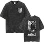 Anime Attack on Titan Vintage Washed Print T-shirt Mikasa Ackerman Eren Jaeger Wings of Freedom Logo Mens Summer Cotton T-shirts