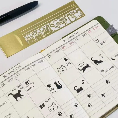 Cat Pattern Double-Sided Bookmark Diary Planning Book Note Gifts Cat Template Ruler Multifunctional Stationery Tool