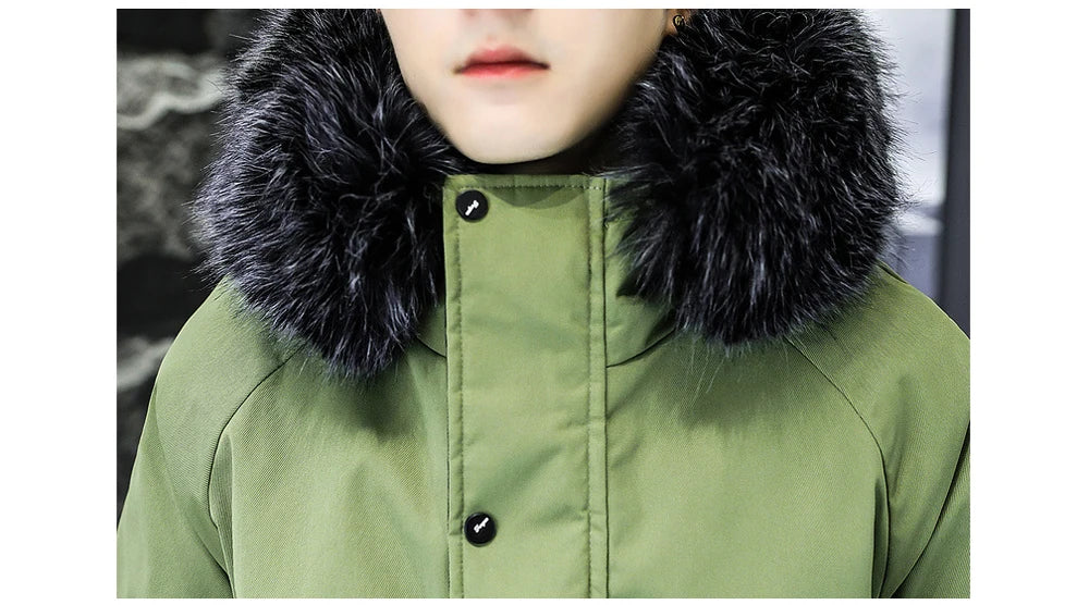 Winter Men's Long Down Jacket Fashion Male Thermal Parkas Coats Casual Men Classic Fur Collar Warm Padded Jackets Clothing 5XL