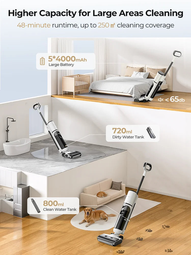 【M3 Upgraded】Laresar M5 Cordless Wet Dry Vacuum Cleaner, Air Dry Edge Brush 48min Self-Cleaning Upright Stick Vacuum Mop Floor Home Appliance