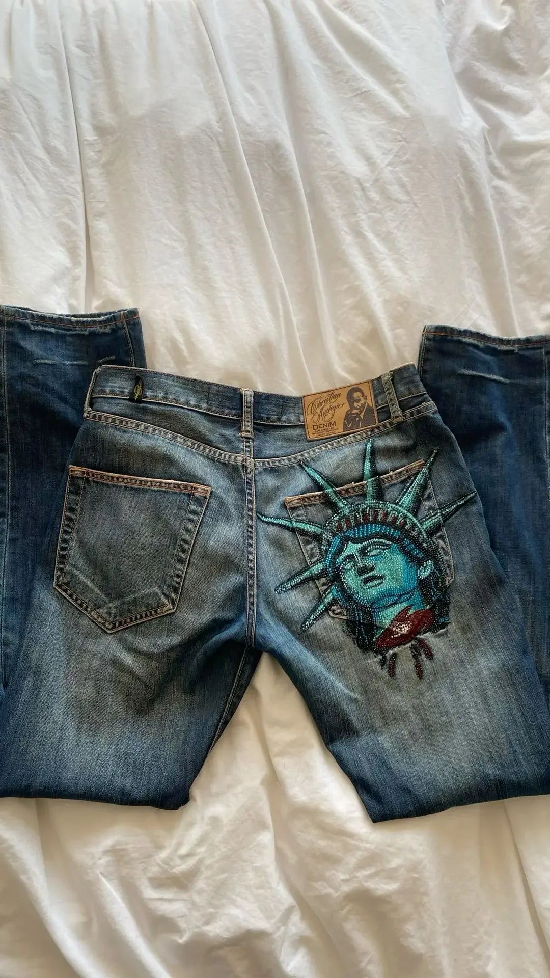 Harajuku Angel wings Embroidery Jeans Casual Denim Pants High Waist Straight Wide Leg Jeans Vintage Y2k 2000s Women Clothing