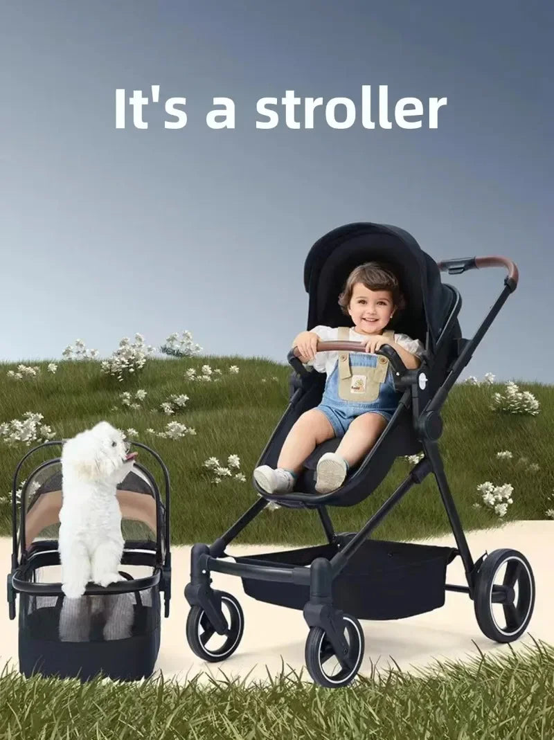 EU stock of pet strollers Double-seat stroller can carry both baby and pet Dual-mode seat, stroller with pet carrier