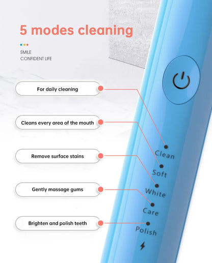 Tongwode Electric Sonic Toothbrush USB Rechargeable Waterproof Electronic Ultrasonic Whitening Tooth Brushes Replacement Heads