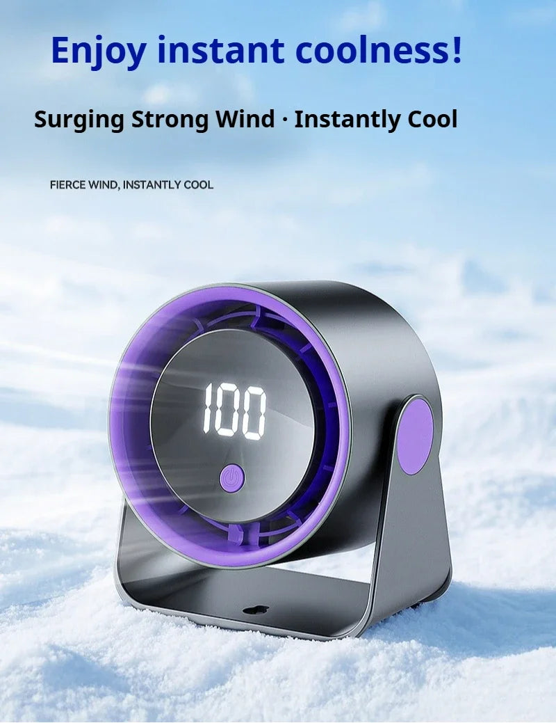 Desktop Fan 180degree Rotation Low-noise Silent Fan LED Display Large-capacity Home Mini Desktop Wall-mounted Fan 1800mAh