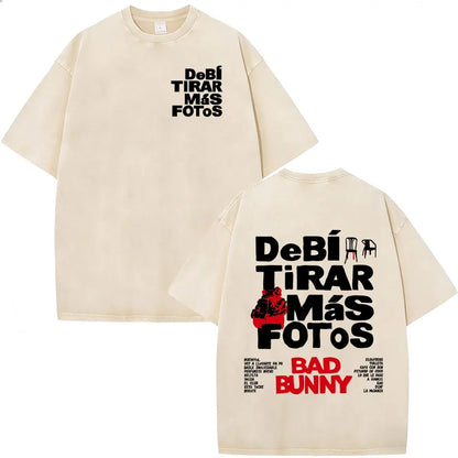 Rapper Bad Bunny Vintage Washed T Shirts Debi Tirar Mas Fotos DTMF T-shirts Men's Clothing Fashion High Quality T-shirt Couples