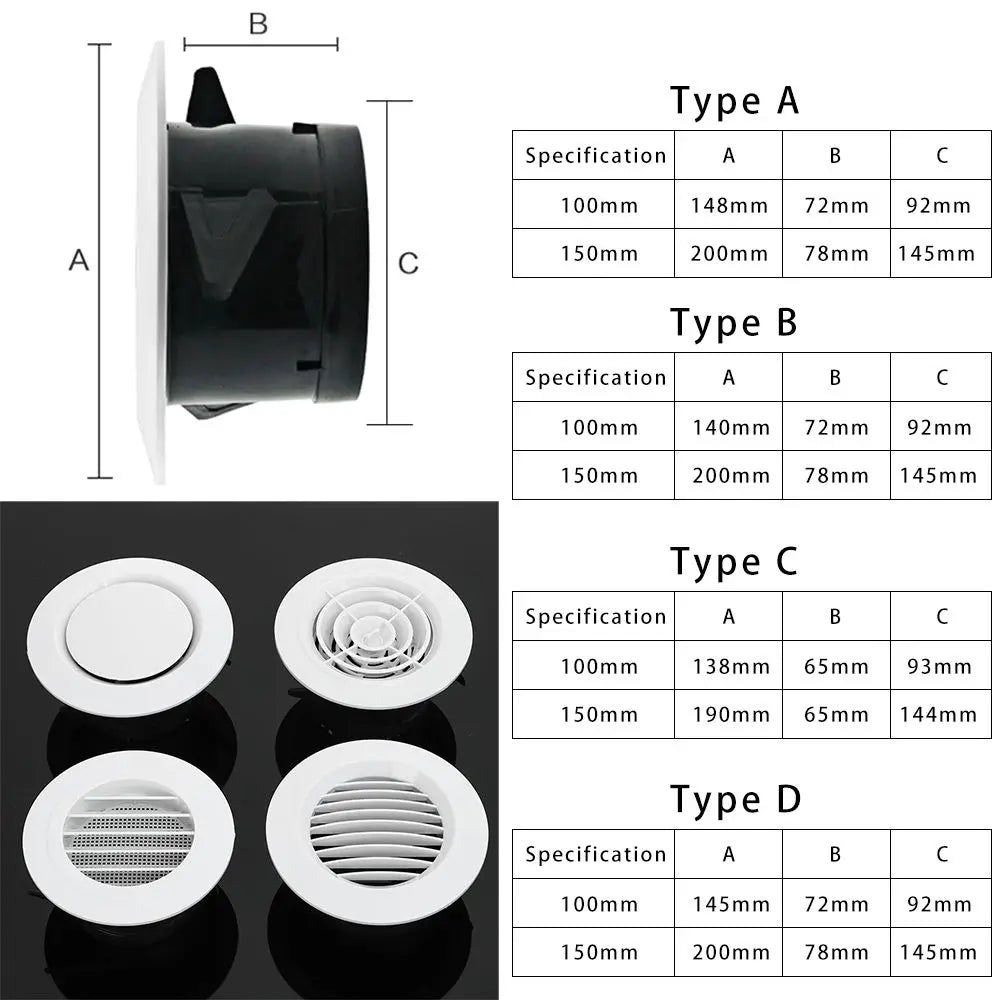 100/150mm Various Shapes Air Vent Extract Valve Grille Air Circulation Vents Cover Round Ducting Ventilation Cover Accessories