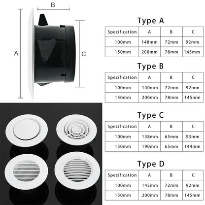 100/150mm Various Shapes Air Vent Extract Valve Grille Air Circulation Vents Cover Round Ducting Ventilation Cover Accessories