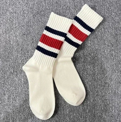 Men's Striped Basketball Medium Tube Socks Vintage Unisex female Couple Cottons Japanese Thick Towel Bottom male Sports Socks